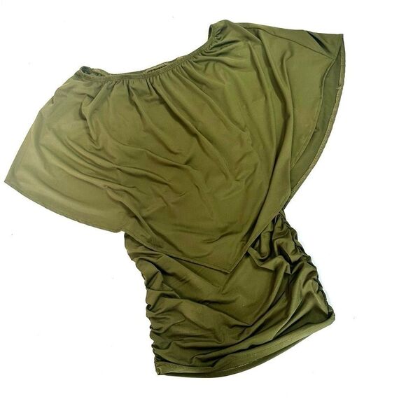 Chic Army Green Off-Shoulder Bodycon Mini Dress - Size S - Picture 5 of 9